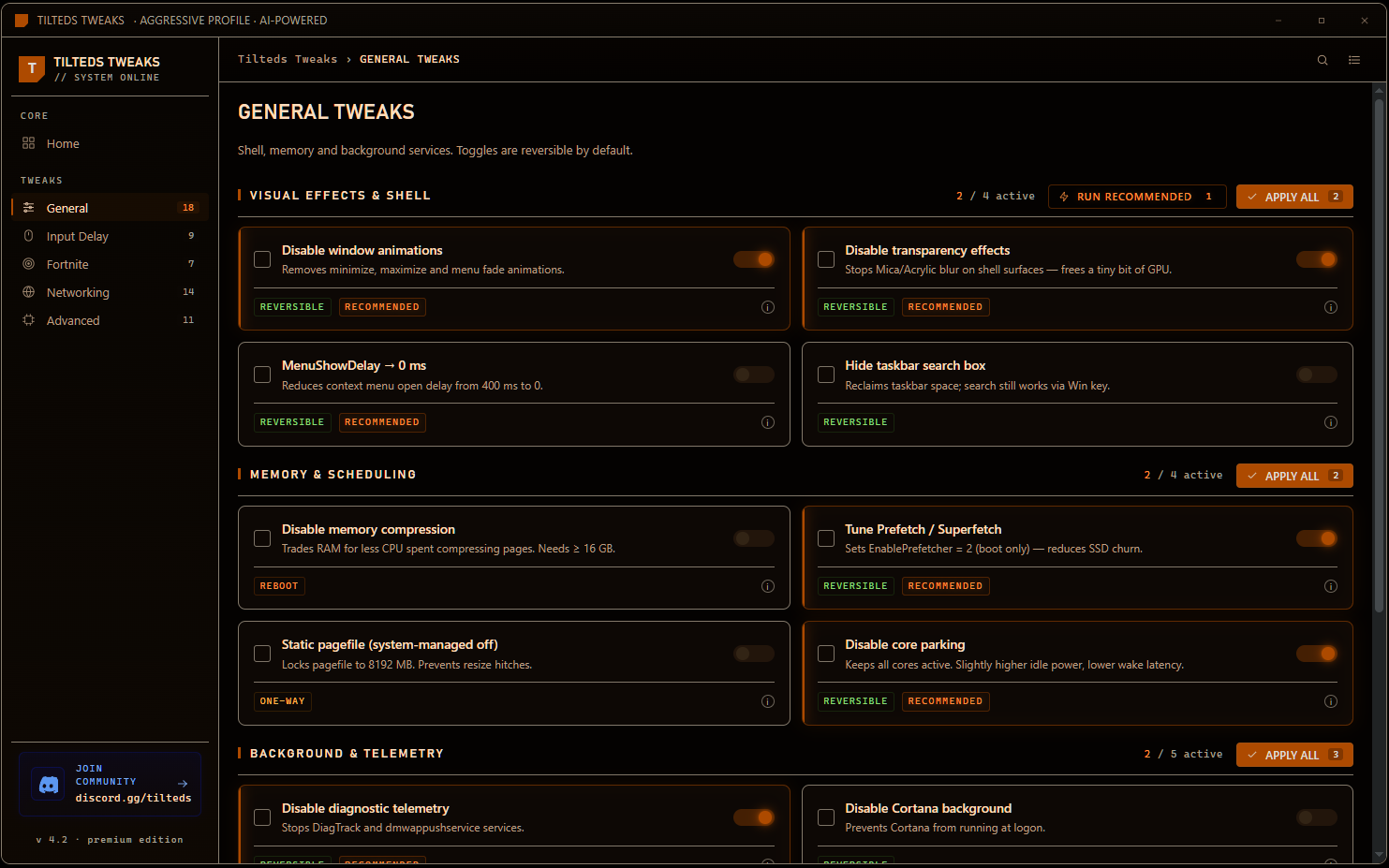 TTWEAKS premium edition general page preview