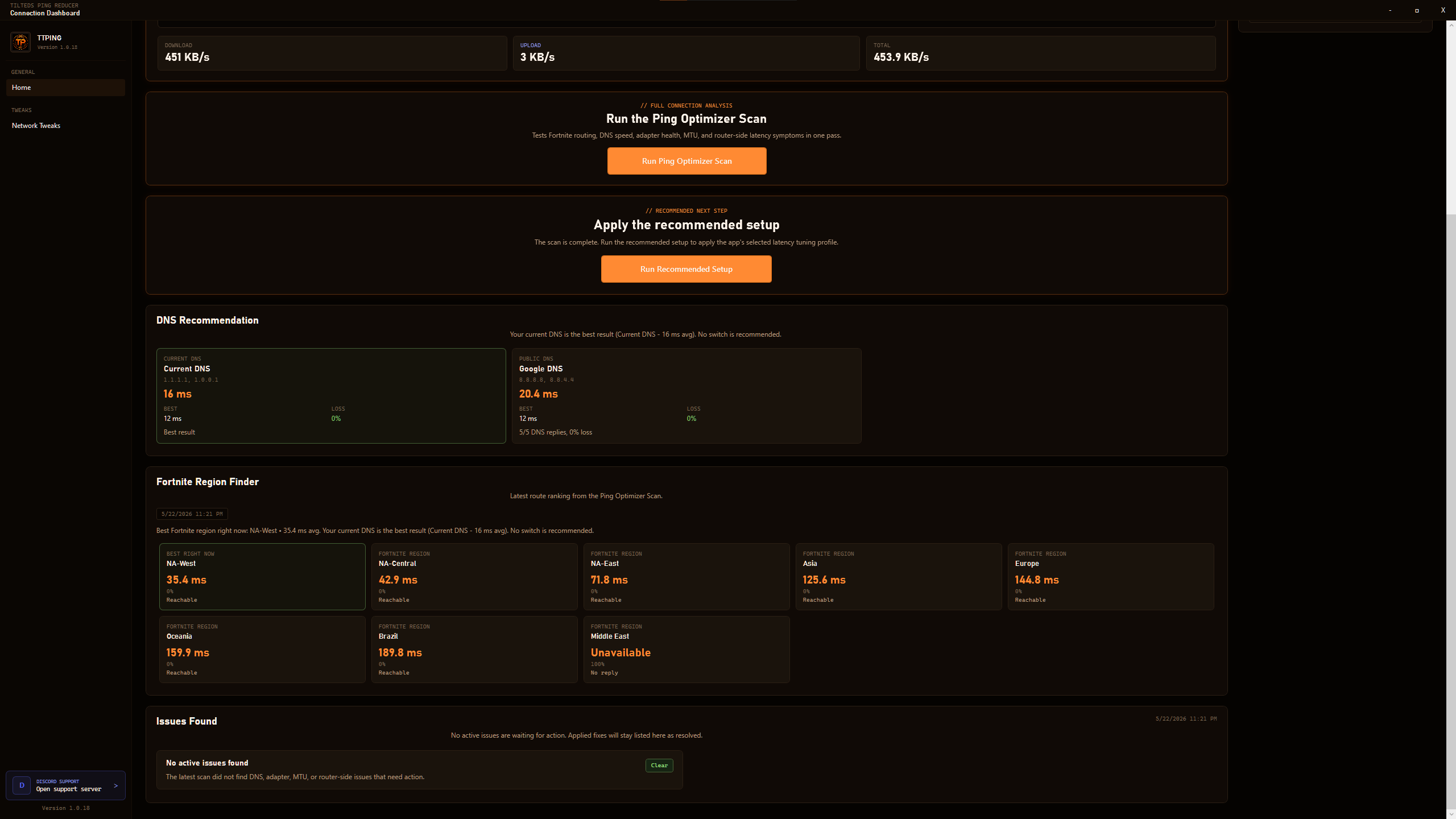 TTWEAKS ping reducer scan results preview