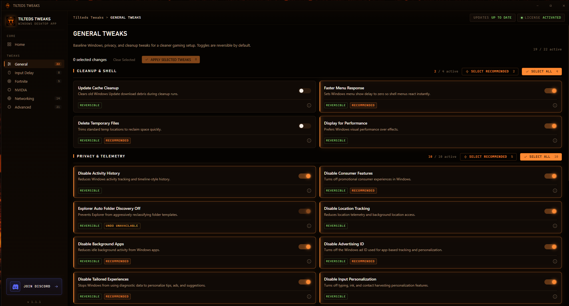 TTWEAKS premium edition general page preview