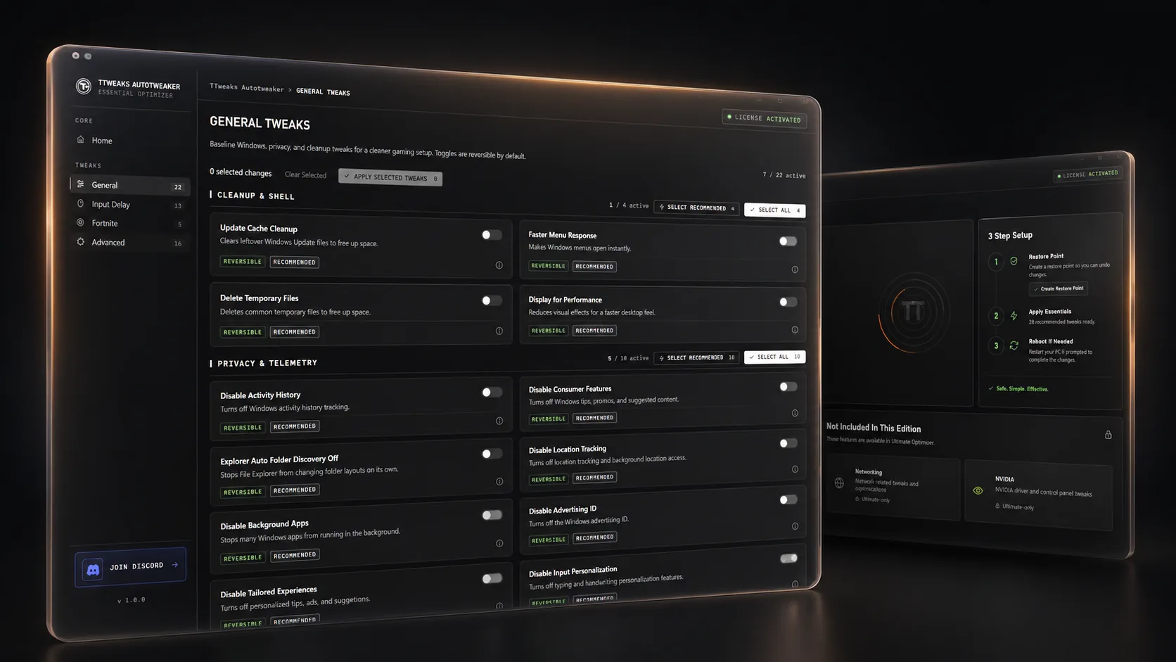 Zero Delay AutoTweaker general tweaks preview