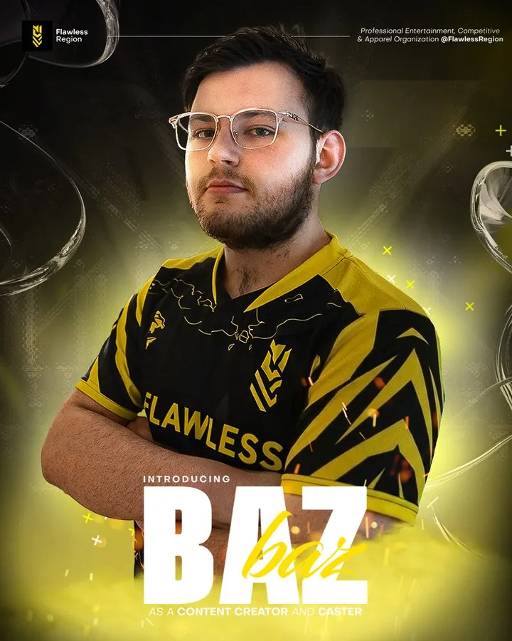 Flawless player Baz wearing a Flawless jersey