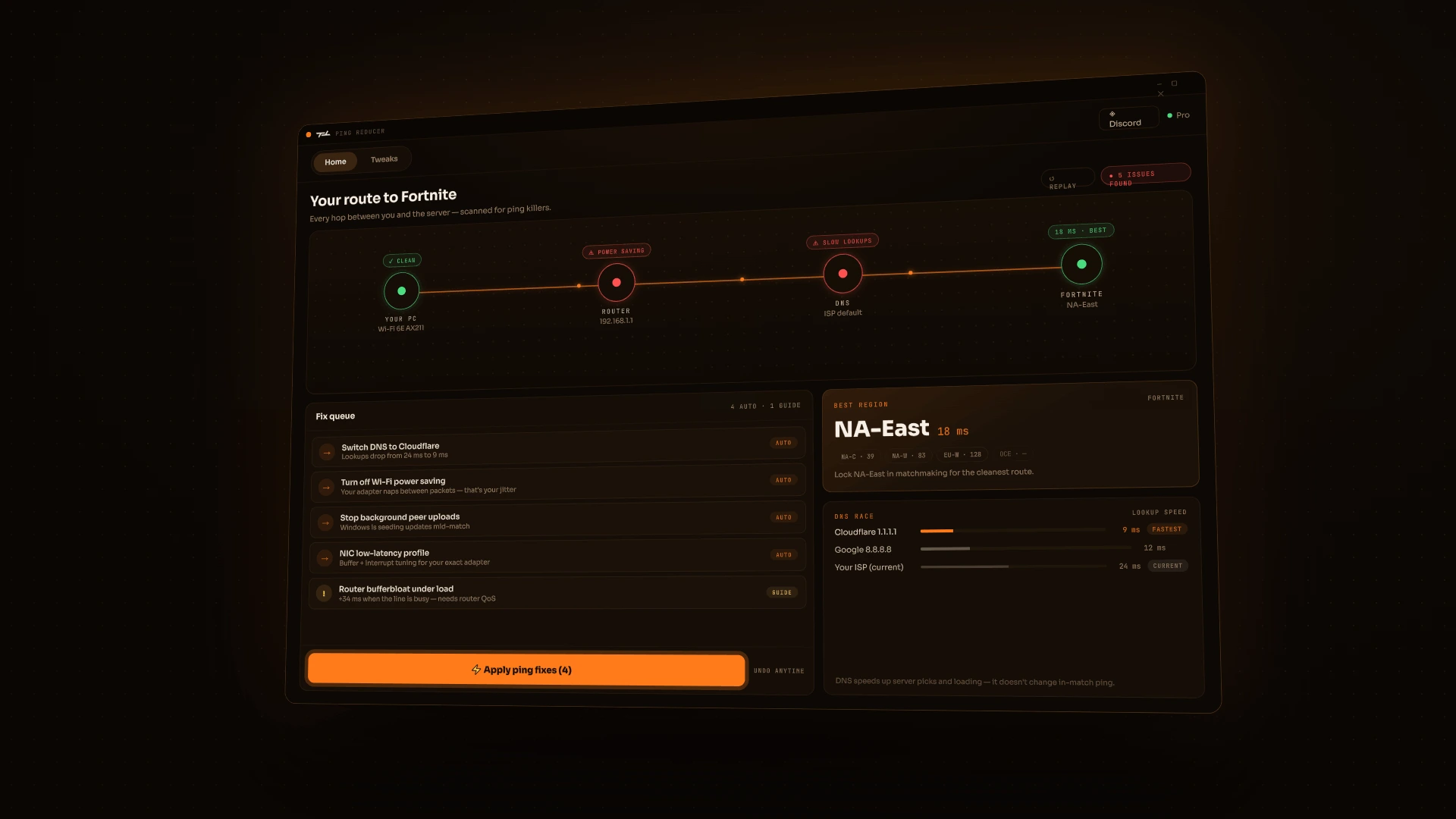 Ping Reducer connection dashboard and network tweaks