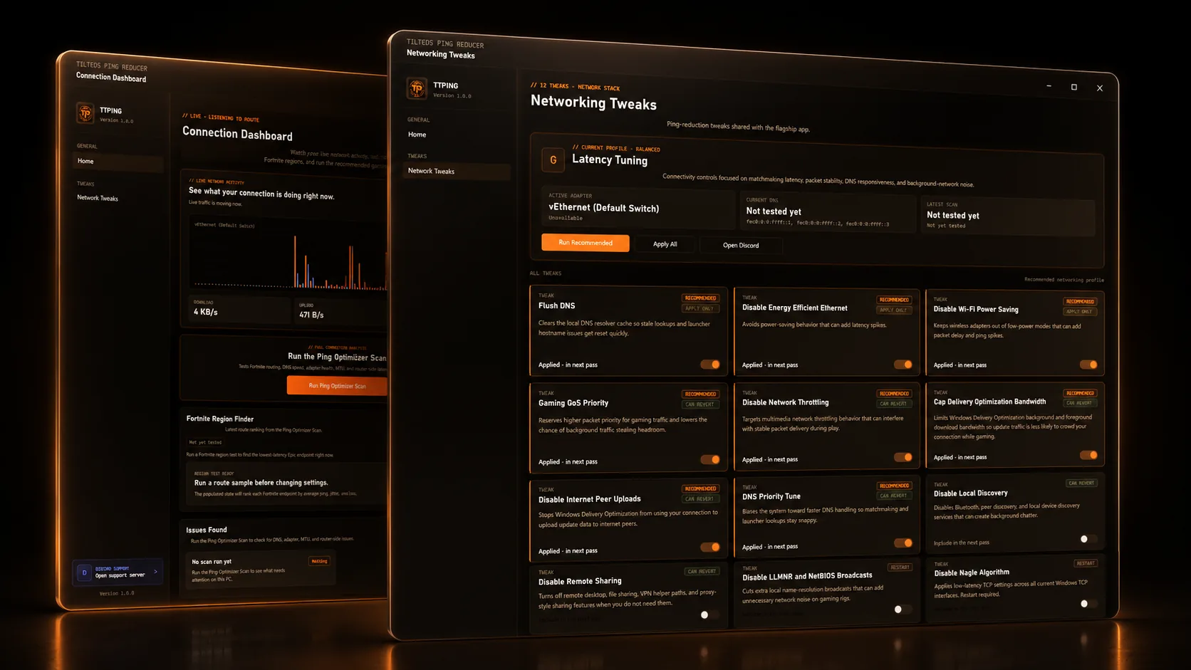 TTWEAKS ping reducer scan results preview