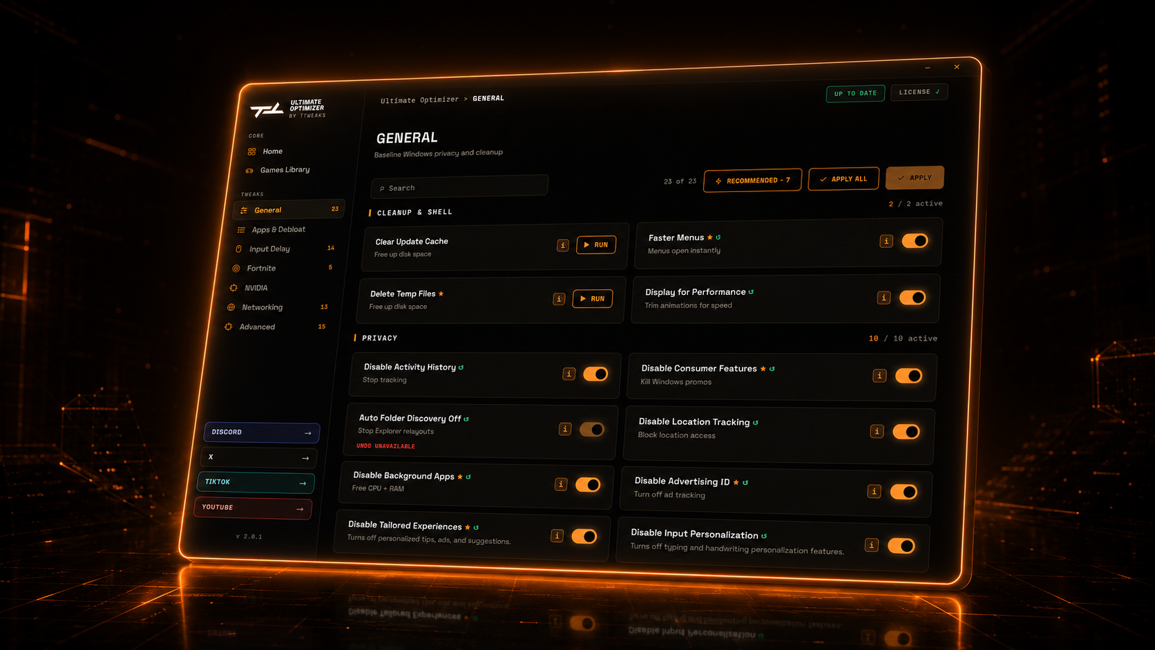 Ultimate Optimizer home and Fortnite tuning preview