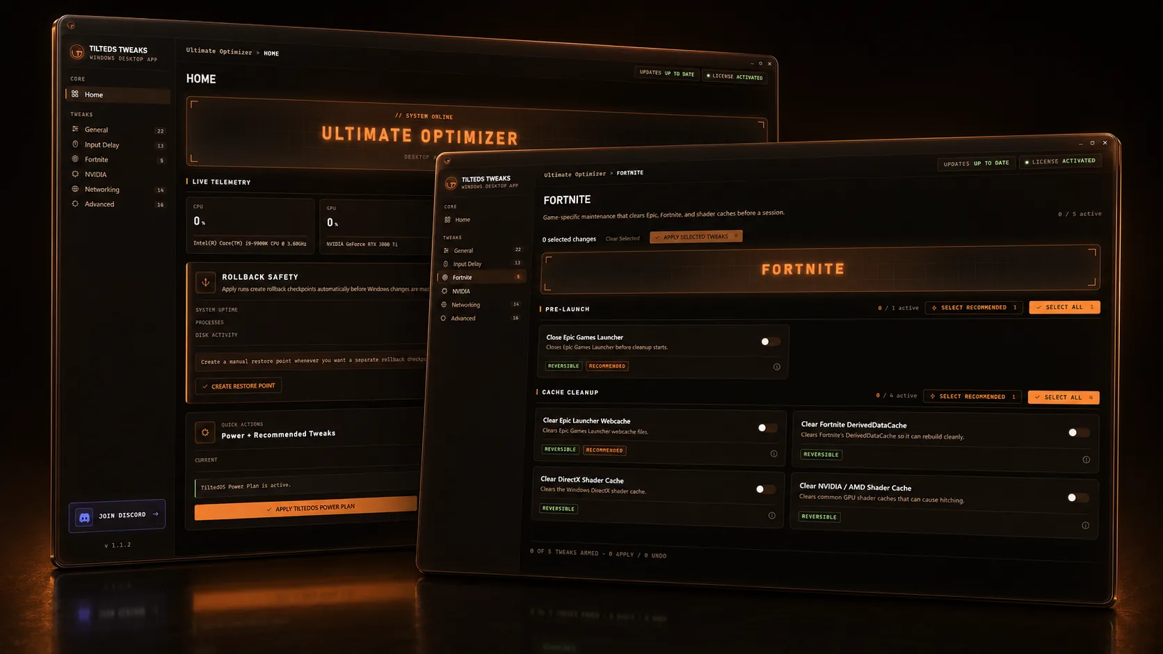 Ultimate Optimizer home and Fortnite tuning preview